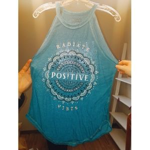 Radiate Positive Vibes Soft Teal Halter Tank